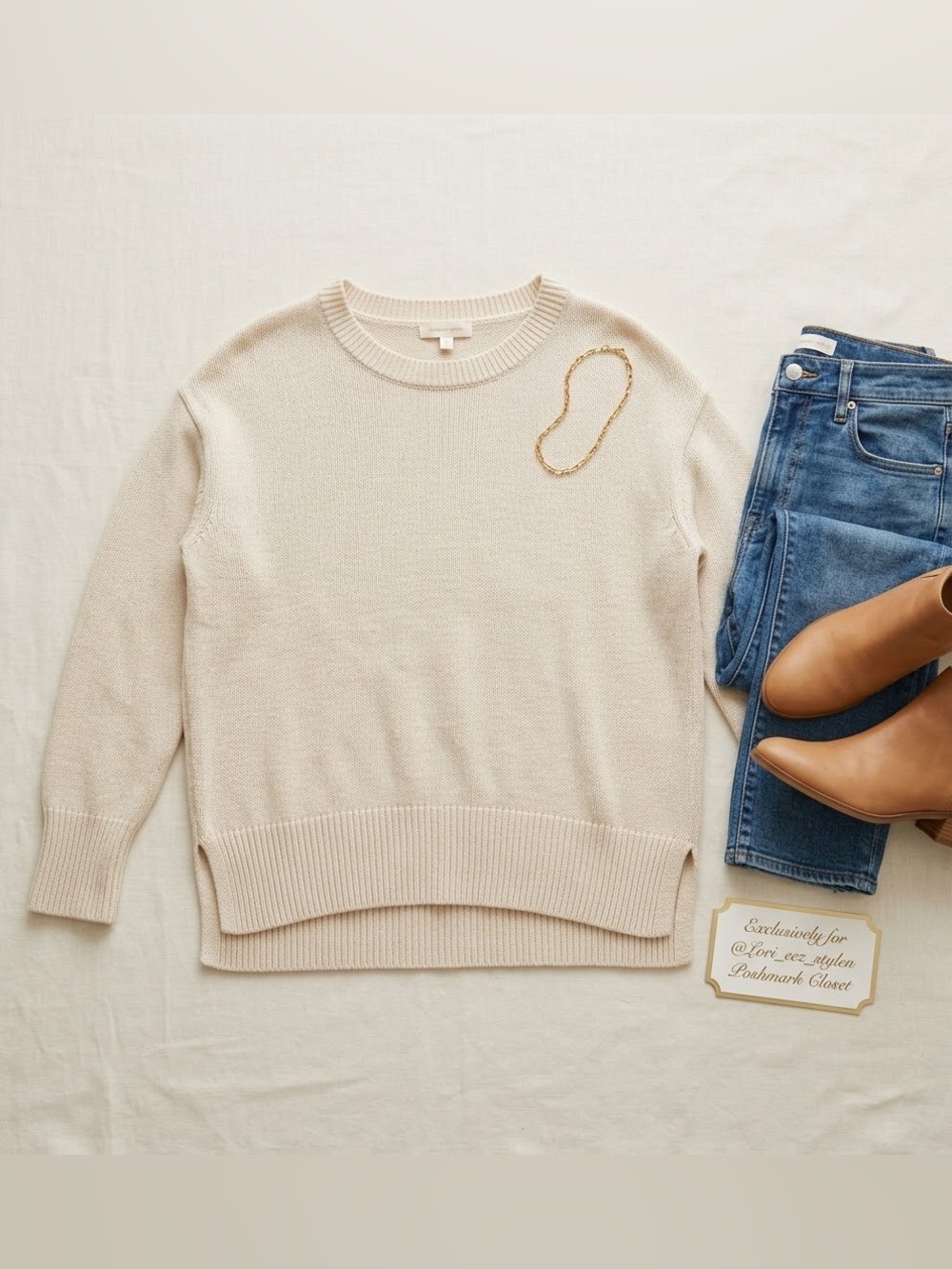 Philosophy Cream Crewneck Sweater - Lightweight Knit Pullover 100% cotton